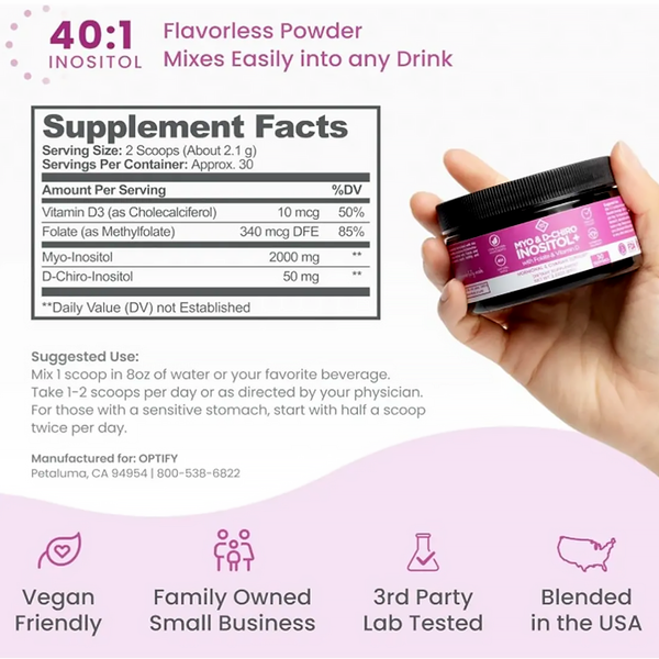 Inositol Myo & D-Chiro + Folato + Vitamina D en Polvo 63g