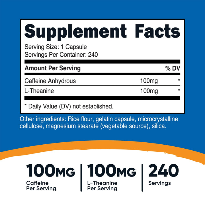 Cafeína con L-Teanina 100mg 240 cápsulas