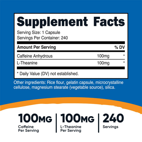 Cafeína con L-Teanina 100mg 240 cápsulas