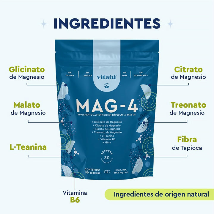 MAG-4 con 4 fuentes de Magnesio 90 cápsulas