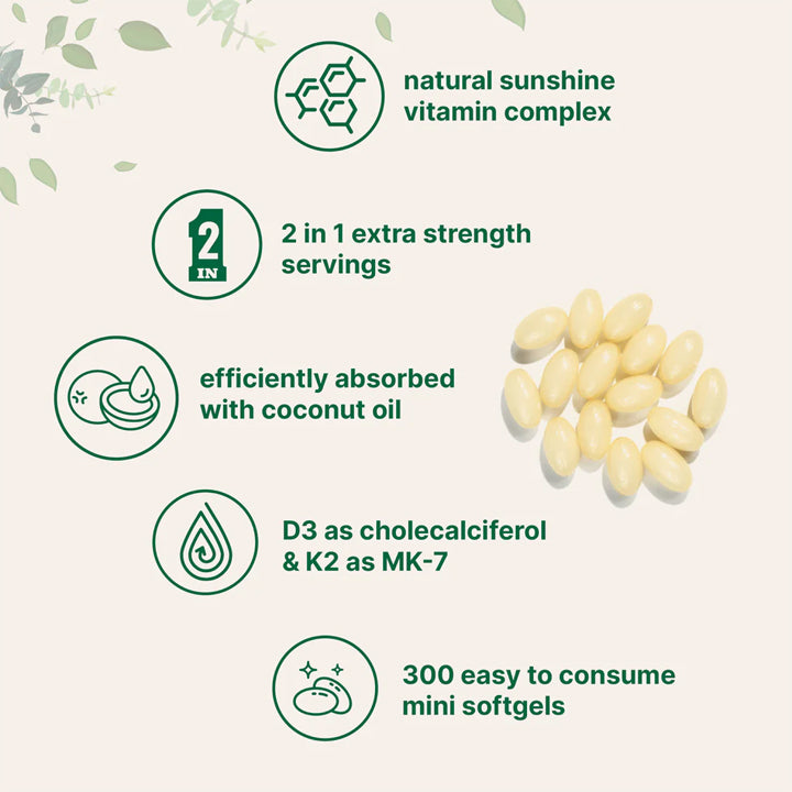 Vitamina D3 + K2 10,000UI / 200mcg 300 cápsulas blandas