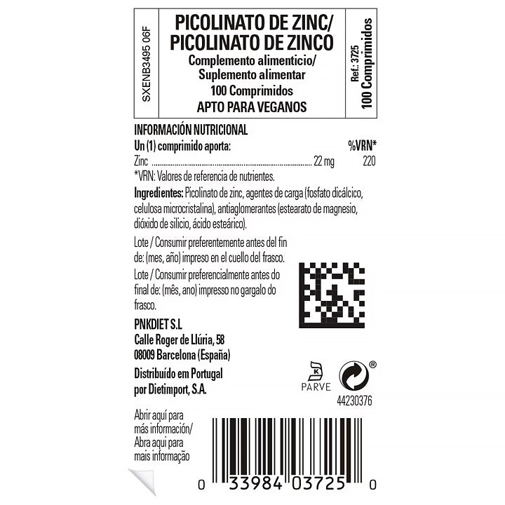 Zinc Picolinato 22mg 100 tabletas