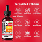 Vitamina B12 5000mcg + B6 + B1 Complejo Líquido 60ml Sin GMO