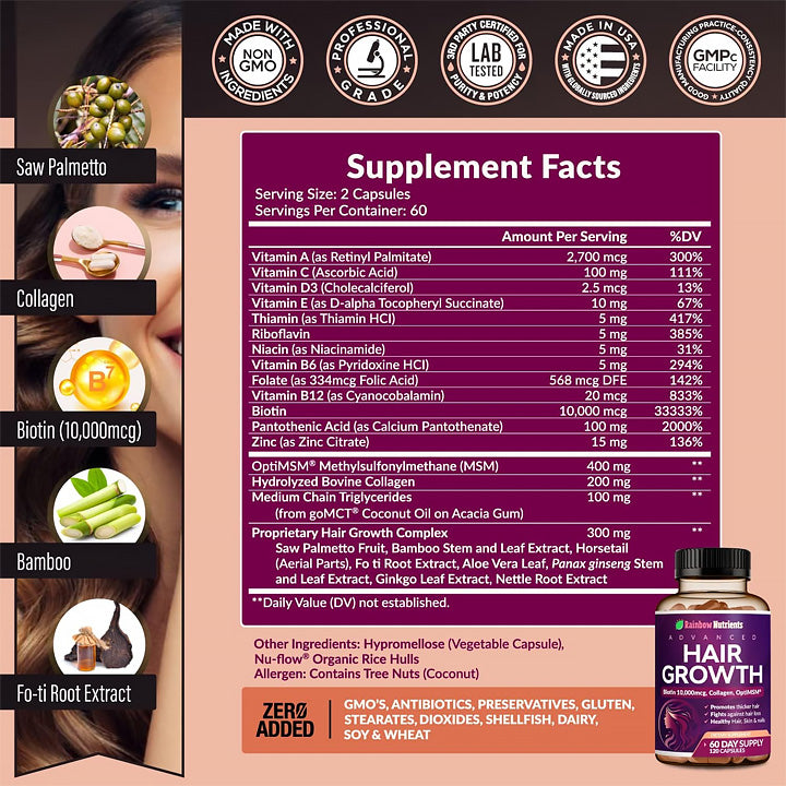 Vitaminas para el Crecimiento Capilar 120 cápsulas