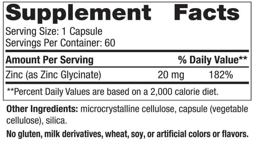 Glicinato de Zinc 60 cápsulas